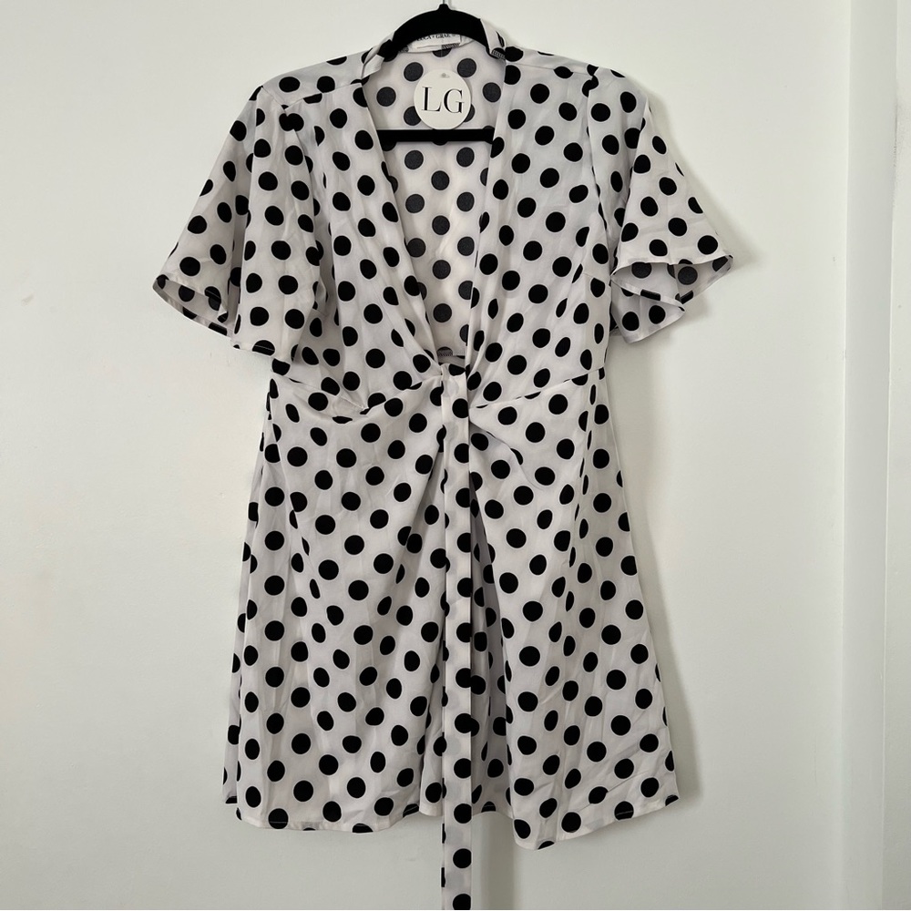 Luca+grae polka dot wrap tie dress size large NWT